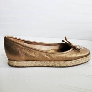 Juicy Couture Shoes 7.5 Metallic Gold Leather Espadrille Ballet Flats Italy